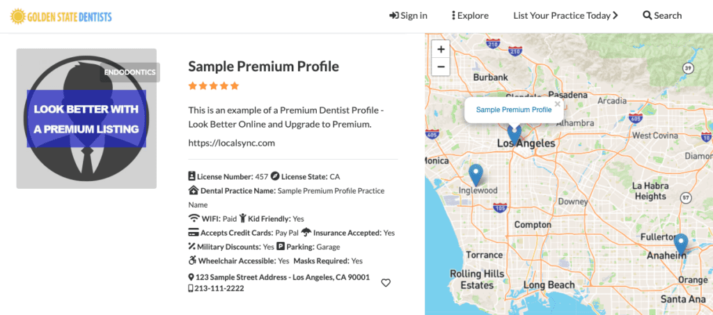 Examples of additional information that can be put into a profile in Golden State Dentists.
