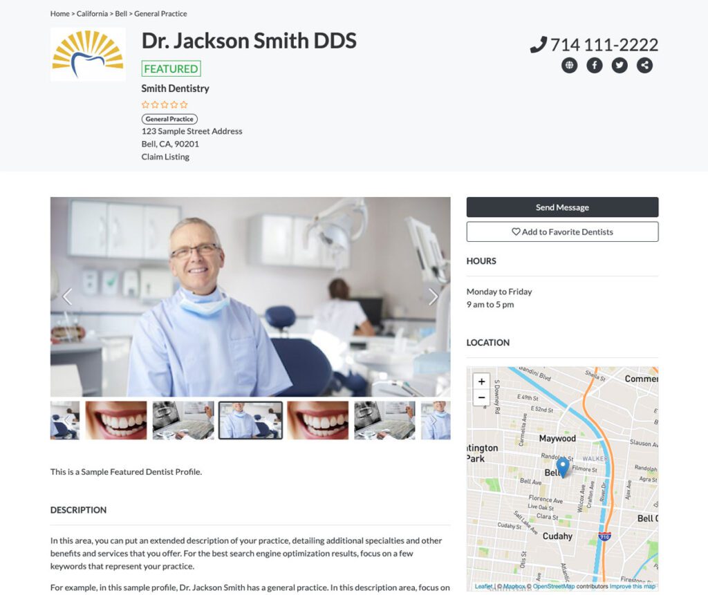 Sample Local Online Directory Dentist Profile